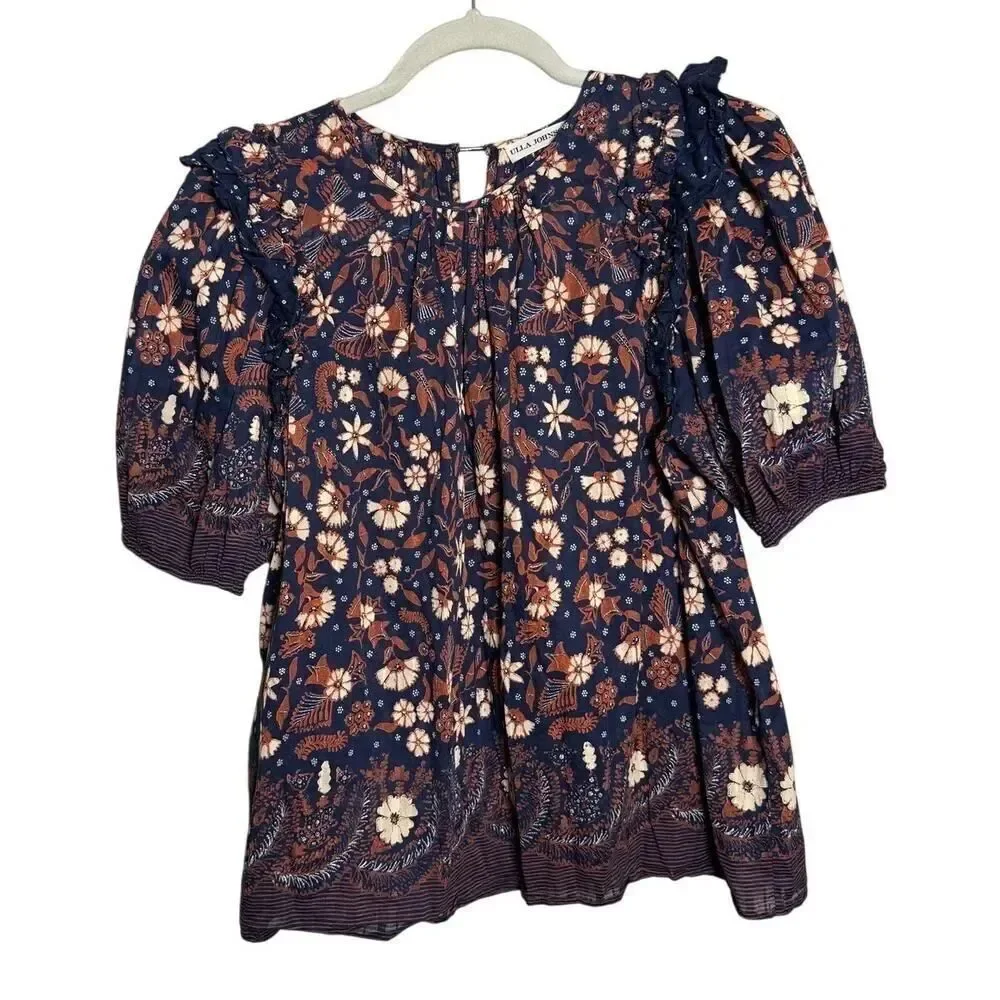 Ulla Johnson Arbor Ruffled Top in Midnight Print Women’s Sz. 6
